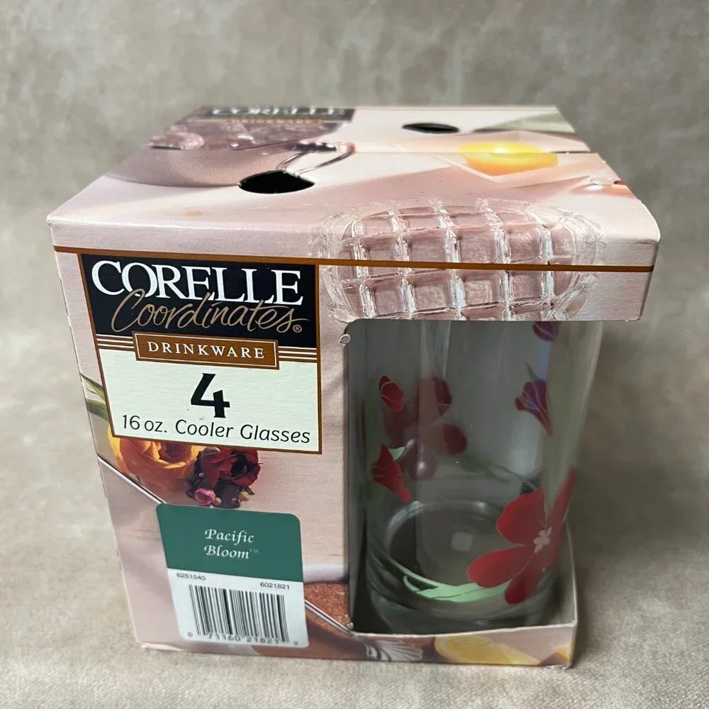 NEW 4 Corelle Pacific Bloom 16-oz Cooler GLASSES Weighted Bottom Drinkware
